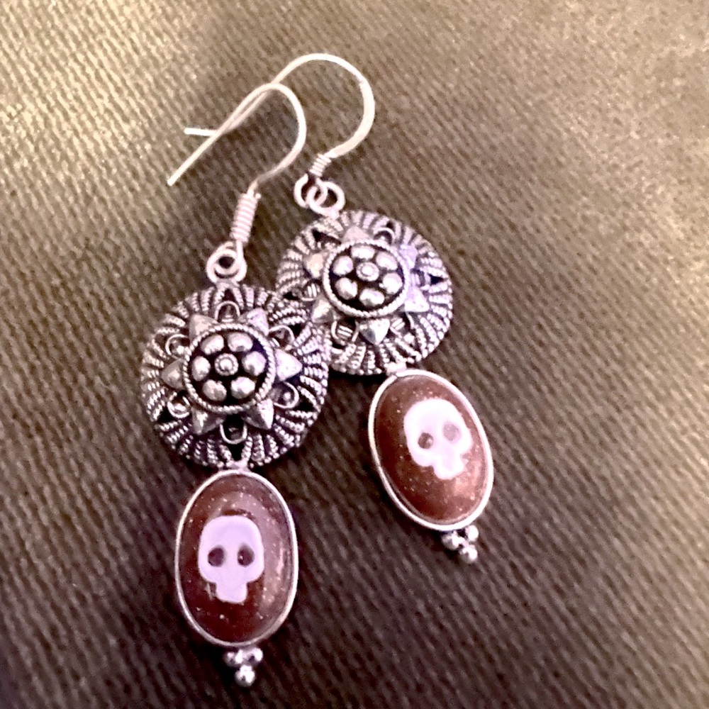 Mexican Gothic Skull Silver Earrings Sandstone